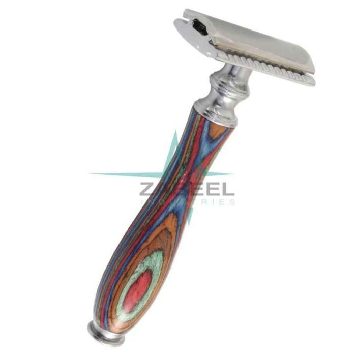 Double Edge Safety Razor with Ergonomic Grip for Men Or Women No Slip Pakkawood Handle Harlequin Multi Colored ZaBeel