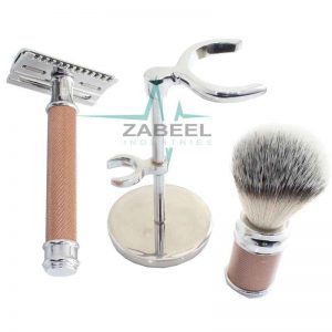 Rose Gold Safety Razor Shaving Set Safety Razor Nylon Brush with Black Badger Hair Brush Set ZaBeel