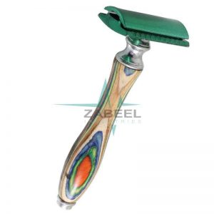 Wooden Handle Safety Razor Double Edge Green Head ZaBeel